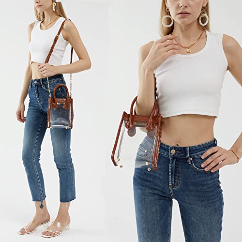 Hoxis Clear Pvc Shoulder Handbag Women Crocodile Vegan Leather Mini Tote Cross Body Bag Purse thumb #1