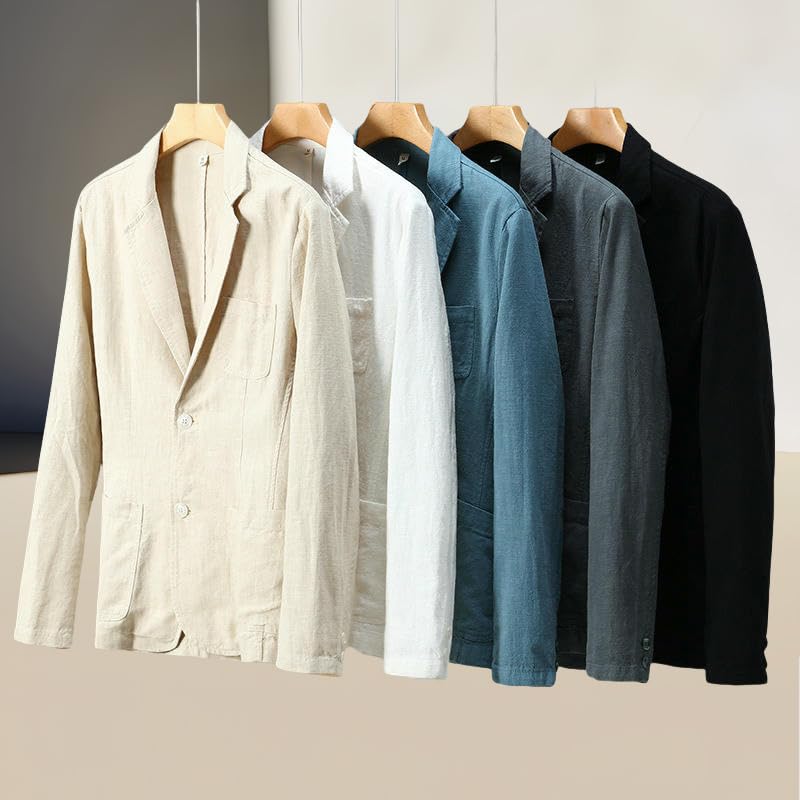 Men's Japanese Style Notched Lapel Casual Ramie Versatile Young Loose Fit Business Cotton Linen Blazer Jacket2