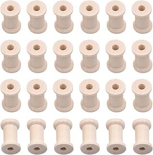 100 Pcs Small Empty Thread Spools Unfinished Wood Spools Craft Wooden Spools Embroidery Ribbon Spools Wire Weaving Bobbins with Hole for Sewing Machines