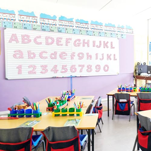 Image of Colarr 216 Pcs Glitter Bulletin Board Letters for Classroom Number Alphabet Punctuation Symbol Cutout 4'' Die-Cut Poster Letter with Adhesive Dot School Party Holiday Decor Display(Iridescence Pink)