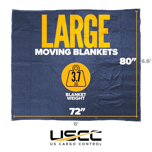Image of US Cargo Control Moving Blankets 72 inchx80 inch, MBSAVER43 Econo Saver, (43 lb /doz weight), Professional Quilted Furniture Moving Pads for Packing, Shipping or Cargo Blanket, Blue, 2-Pack