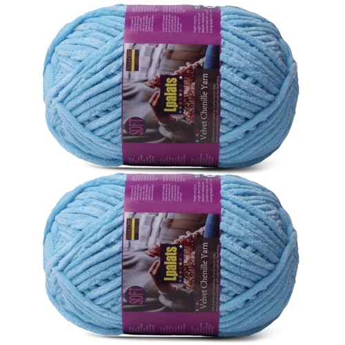 Image of Chunky Chenille Yarn for Crocheting, Blue Fluffy Blanket Yarn for Crochet | 2 Pack of 175 Yds, 7.05 Oz Fuzzy Thick Velvet Yarn for Crocheting Plush Soft Crochet Yarn for Knitting Blankets, Amigurumi