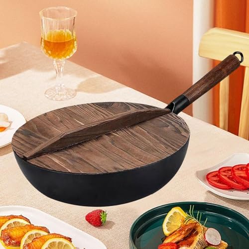 Wok de hierro sin recubrimiento con mango de madera miniatura 7