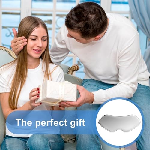 Image of Stainless Steel Gua Sha Face Massager, Metal Scraping Tool for Jawline Sculpting and Facial Lymphatic Drainage