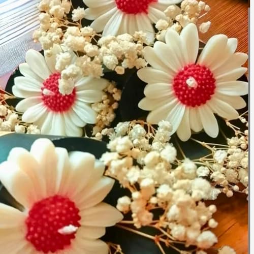 Image of Candle Making Kit | Daisy Flower Candle Molds (6.5x6.5x2 cm) with 250g Soy Wax, 10 Wicks & 3 Pigment Colors | DIY Candle Making Supplies Set