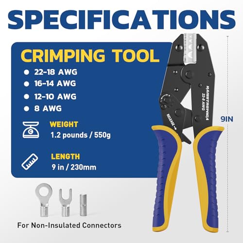 image for haisstronica Crimping Tool for Non-Insulated Terminal,AWG 22-8 Ratchet