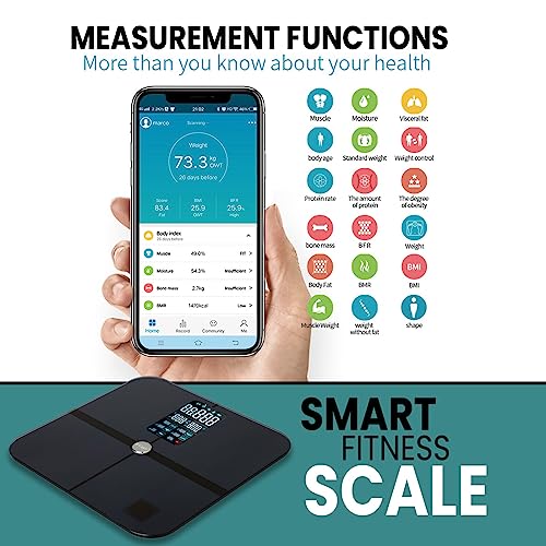 Image of Eagle Smart Bluetooth Weighing Scale for Body Weight with 200kg Capacity, BMI Digital Weighing Machine with Large LCD Display & 15 Body Composition Monitor Sync with Mobile App, Black
