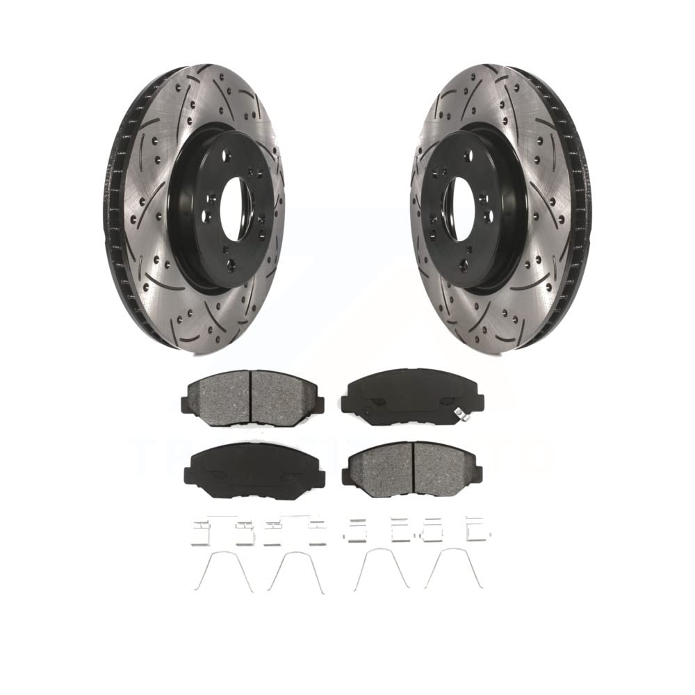 Transit Auto - Front Coated Drilled Slotted Disc Brake Rotors And Semi-Metallic Pads Kit For 2015 Honda Civic EX with Manual transmission KDS-100149