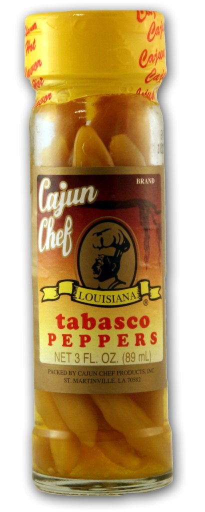 Cajun ChefTabasco Peppers 3oz (Pack of 1) - Spiced Vinegar Packed Green Peppers for Seasoning and Pickling - Cured and Great for Bringing Vegitables to Life and Adding Flavor to All Your Dishes