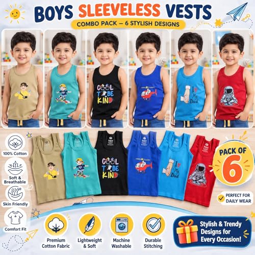 Image of TIXY Boys Cotton Sleeveless Vest Combo