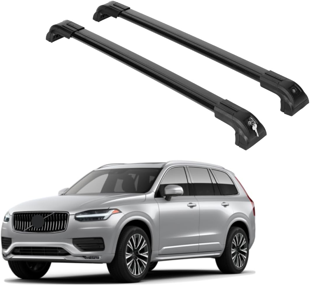 ERKUL Heavy Duty 220lbs Roof Rack Cross Bars for Volvo XC90 2016-2026 | Solid Metal Mounts | Aluminum Crossbars with Anti Theft Lock for Rooftop - Compatible with Flush Rails - Black