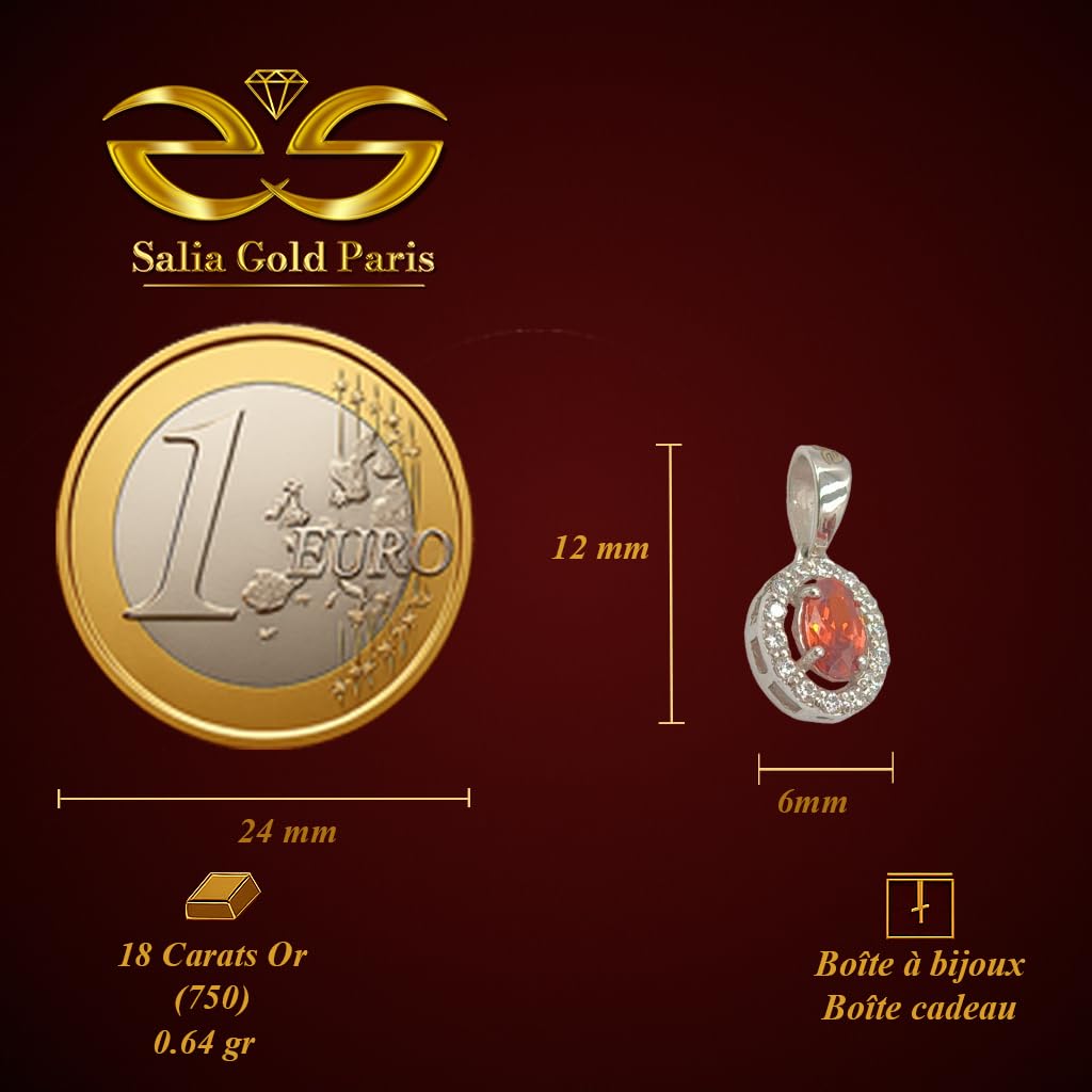 Ciondolo Donna – oro bianco 18 carati – 0.64 g – pietra arancione sfaccettata, pavé bianco scintillantee – Valore rifugio – Idea regalo – Punzone 750 – Certificato di autenticità