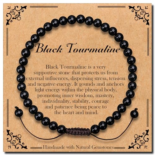 BONNY BOXX Braided Genuine 4mm Black Tourmaline - Stone of Protection - Bracelet, Elegant Handcrafted Natural Gemstone Crystal Bracelet Healing Power Energy Inspirational Gifts with Card for Unisex