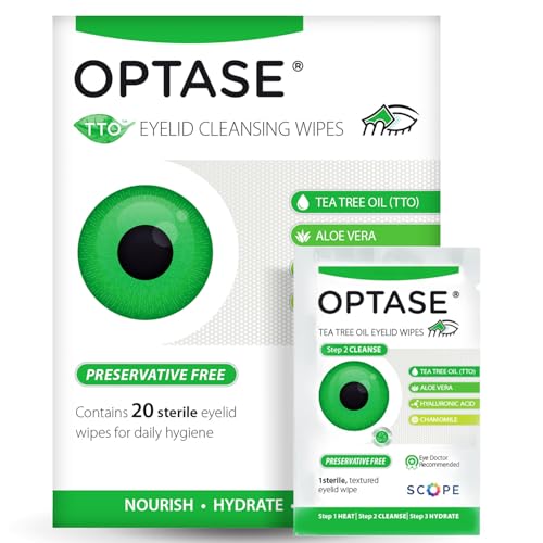 OPTASE TTO Eyelid Cleansing Wipes, 20 Count – Individually Wrapped Tea Tree Oil Eyelid Wipes – Preservative-Free Formula for Daily Use – Eye Doctor Recommended Tea Tree Eye Lid Cleanser