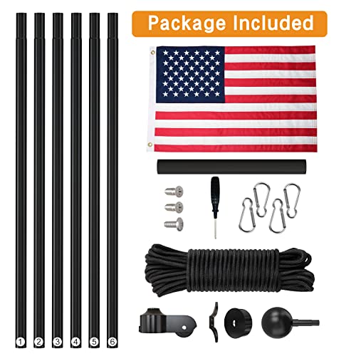 Image of NELXINJO Heavy Duty 25FT Flag Pole 100MPH Wind Test Outside House, Black
