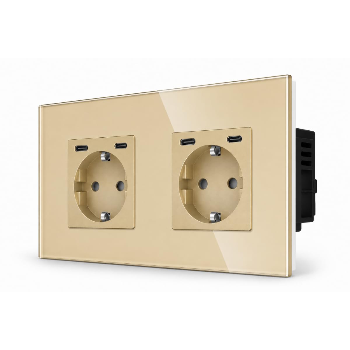 Enchufe doble de cristal oro con USB C+C de 20W para pared 5