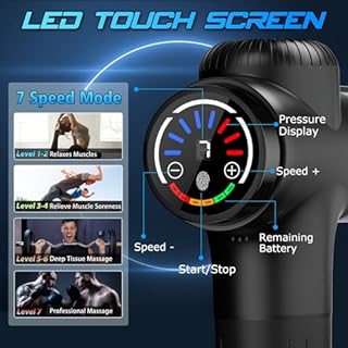 TOLOCO Massage Gun Deep Tissue, Percussion Massage Gun with 10 Replacement Heads, Super Quiet Portable Electric Massager for Athletes, Relax, Black