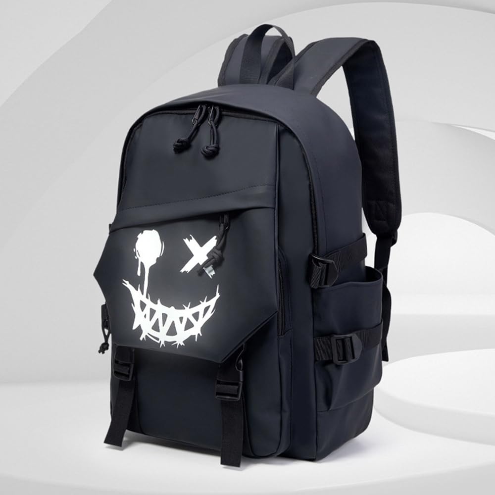 XINYASEE Sac à Dos Scolaire Lumineux pour Homme et Femme, Garçon, Ado - Sac d'École Cool pour Ordinateur Portable - Noir