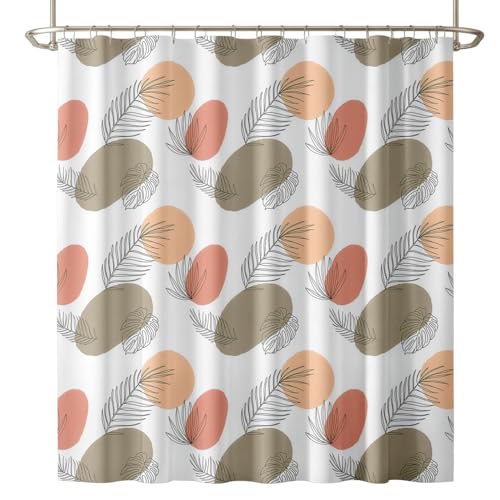 Image of Sassoon Autumn Leaves Printed Shower Curtain for Bathroom with Hooks- 1Pc