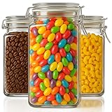 Stock Your Home 78 oz Large Glass Storage Containers With Airtight Clamp Lids, Set of 3 Hinge-Top Food Storage Mason Jars for Pantries, Sealed Glass Kitchen Jars for Flour, Pasta, Sugar or Cereal