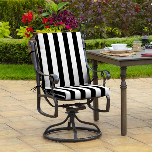 Image of Arden Patio Dining Outdoor Chair Cushions, 20x44, Rain-Proof Seat Pad, Fade-Resistant Outdoor Cushion Black Cabana Stripe