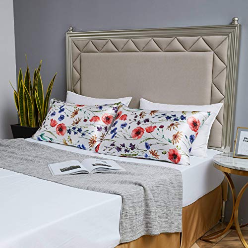 Image of MR&HM Satin Pillowcase for Hair and Skin, Silk Satin Pillowcase 2 Pack, King Size Pillow Cases Set of 2, Silky Pillow Cover with Envelope Closure (20x40, Floral Mixted)