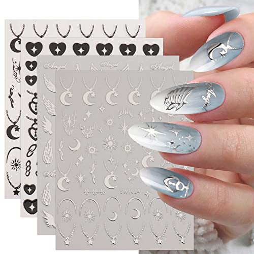JMEOWIO Étoile Lune Stickers Ongles Nail Art 9 Feuilles Autocollants Ongles Autoadhésif Deco Ongle Nail Art Design Manucure Cover