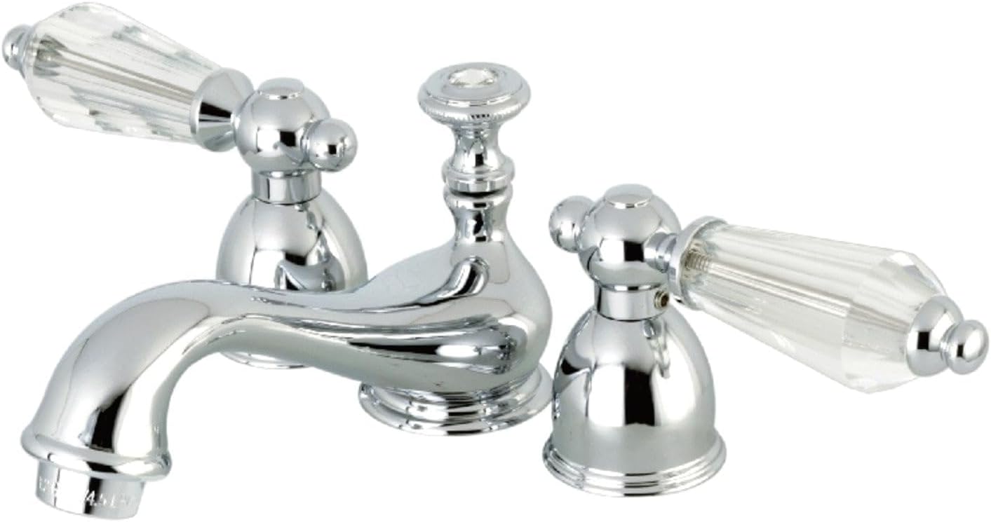 Kingston Brass KS3958WLL Mini Widespread Lavatory Faucet With Crystal Lever Handle, 4-1/2" in Spout Reach, Brushed Nickel