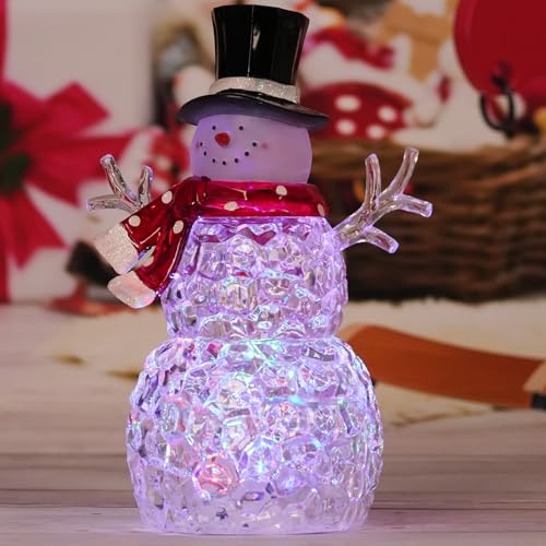 Leyupeak Christmas Table Decorations 9 Inch Lighted Christmas Snowman Figurines Battery Operated Acrylic Snowman Xmas Gifts Festive Tabletop Ornaments thumb #5