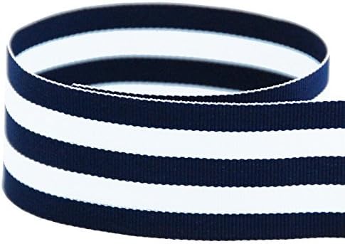 USA | American Made 7/8" Navy & White Taffy Striped Grosgrain Ribbon - 20 Yards - (Multiple Widths & Yardages Available)