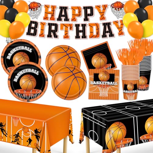 Miucat Basketball Party Decorations, 139Pcs Basketball Birthday Party Supplies-Serves 24 with Plates Napkins Cups Tablecloth Birthday Banner for Boys Birthdays Decorations