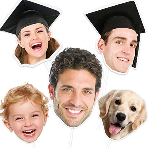 Fat Face Heads on Stick Custom Photo Head Cutouts on a Stick Big Face Heads Cardboard Face Cutout Graduation Birthday Party Decorations 5 Pcs-Different Photos