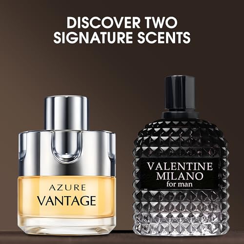 Image of AFLUXE Valentine Milano /Azure Vantage Men's Cologne,Long Lasting Scent Perfume for Men,2PCS Fragrance for Gift Box Package,3.4 Fl Oz Spray Men's Eau de Toilette