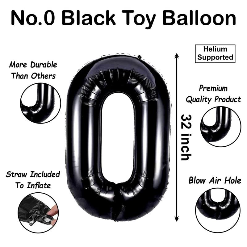 Image of Black 32 Inches Numbers 0 Shape Large Big Foil Helium Balloons For Party Decorations In Happy Birthday Anniversary Office Items Materials Set Pack,1 Piece