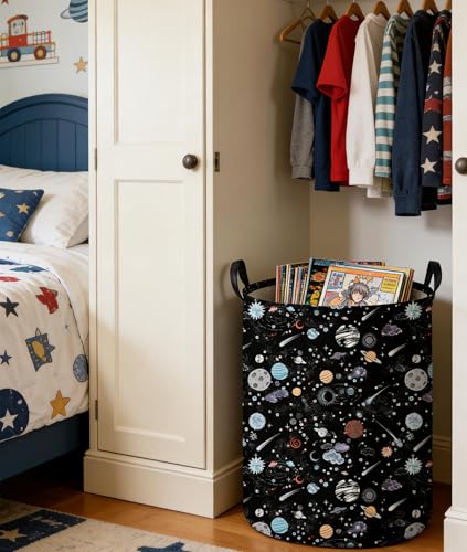 Image of Moon and Stars Laundry hamper Baby Laundry Hamper Collapsible Canvas Waterproof Storage Bin for Kids Clothes Organizer Basket Clothes hamper Star Room Decor(Moon)