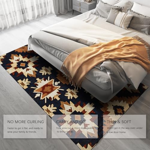 Tapis géométrique aztèque lavable antidérapant grand format rustique rétro