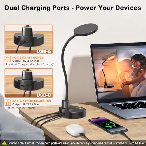 Image of Kimee LED Study Light for Desk with Stationery Organizer & Mobile Holder - Cordless Table Lamp for Students & Work from Home - 3 Modes Eye Protection Reading Lamp (Black, 4,7 Zoll)