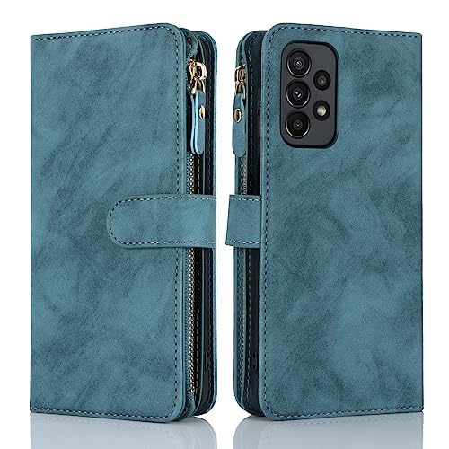 Jaorty Fit for Samsung Galaxy A23 (5G/4G 2022) Wallet Case for Women & Men with Strap,Galaxy A23 Crossbody Phone Case with Card Holder,Shoulder Lanyard,Zipper PU Leather Case 6.6\",Blue