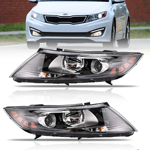 OLDANI Headlight Assembly for Ki-a Optima 2011-2013 Driver & Passenger Side Halogen Headlamp with Bulbs Clear Lens Black Housing Amber Reflector (All Bulbs Included) 1 Pair