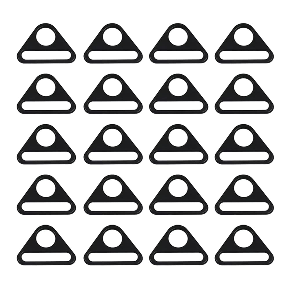 HugeDE 20 Pcs Triangle Metal D Ring Buckles for Bag Strap Webbing Black