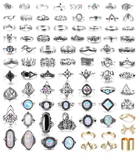 Subiceto Knuckle Rings for Women Stackable Silver Rings Boho Vintage Midi Joint Nail Hippie Finger Ring Set 83 Pieces