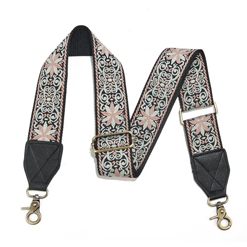 Image of LEMEDE Purse Strap,2 inch Leather End Shoulder Strap Adjustable Replacement,Retro Jacquard Multi-pattern Crossbody Bag Straps