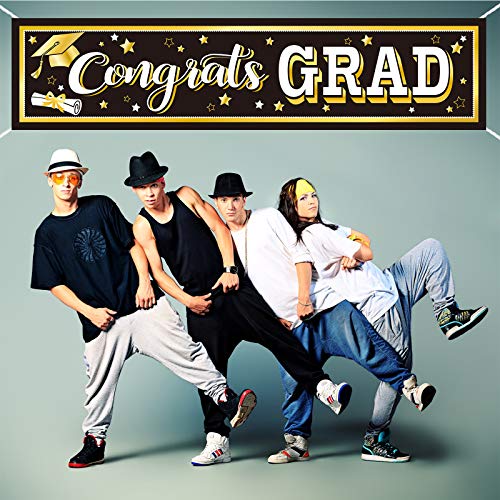 Image of Black Graduation Banner 2025 Congrats Grad Banner Graduation Party Decorations Fabric Grad Backdrop for 2025 High School or College Graduates Party Supplies