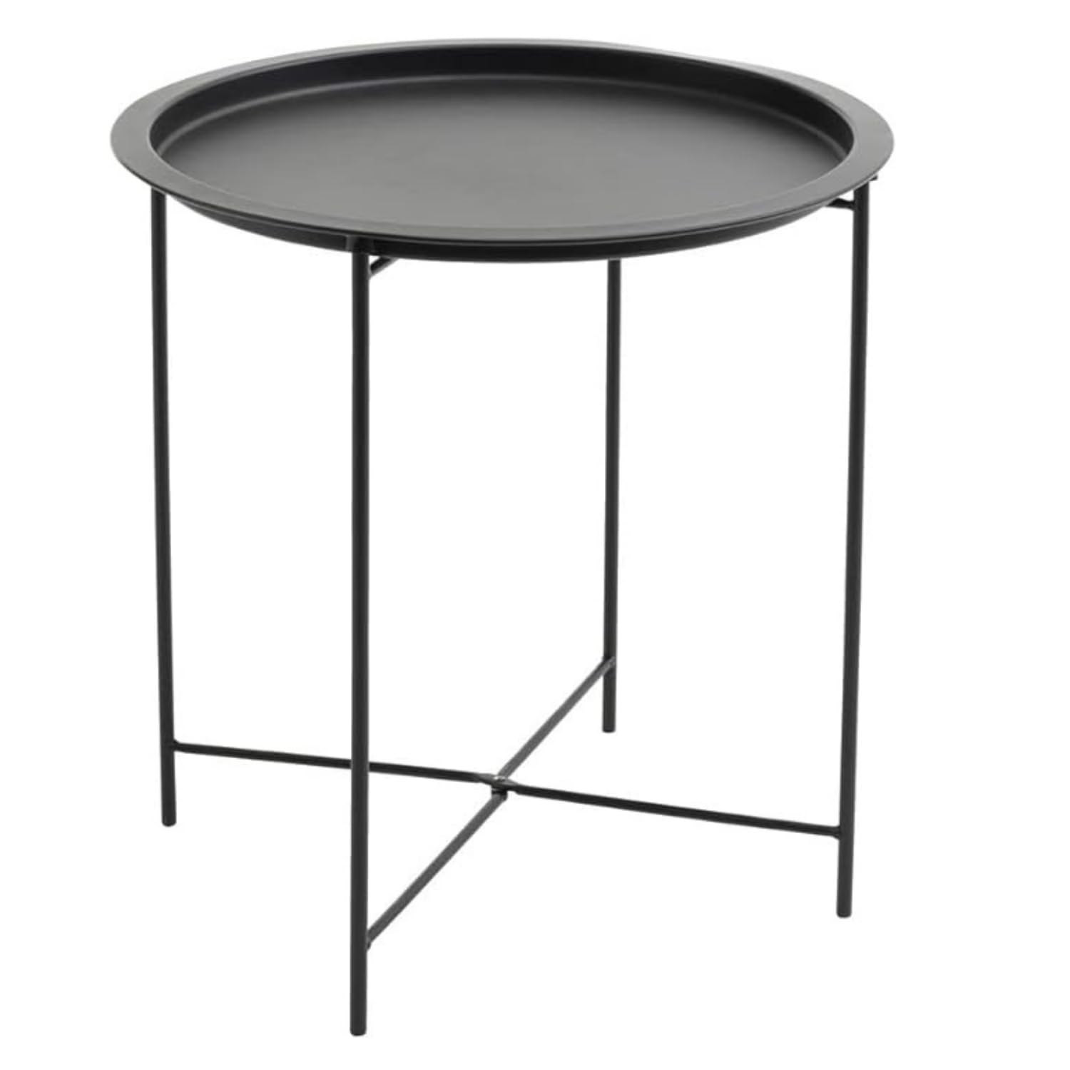 Trendi OUTDOOR BISTRO TRAY TABLE Foldable Rod Legs And Removable Tray Top Shiny Powder Coated Steel – Single Garden Furniture Table (Black)