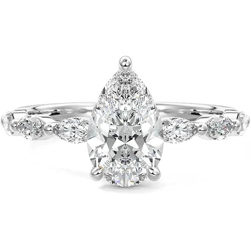 2.3 Carat (ctw) Pear Cut Moissanite Engagement Rings for Women Sterling Silver D Color Moissanite Pear Shaped Promise Ring Size 4-12