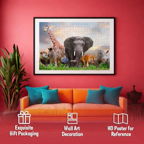 Image of Wild Animals Jigsaw Puzzles for Kids and Children - Realistic Illustration Challenging Brain Booster Gifts, Fun and Creative Game - (500 Pcs)