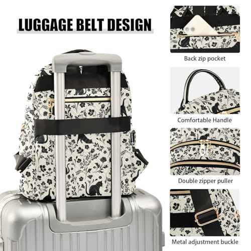 Image of Women Fashion Backpack Purse Flowers Cat Rucksack, S | Casual Lightweight Quilted Daypack Ladies Bag for College Travel Work