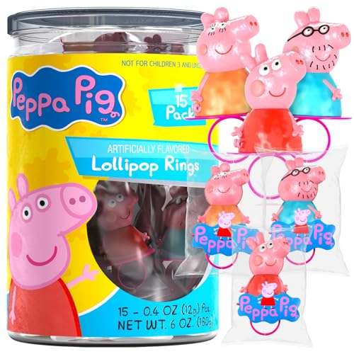 Primary Colors Candy Peppa Pig Lolly Pops Candy Ring 15Pk - Peppa Pig Birthday Supplies For Party Lollipops For Kids - Peppa Pig Decorations For Party Favors