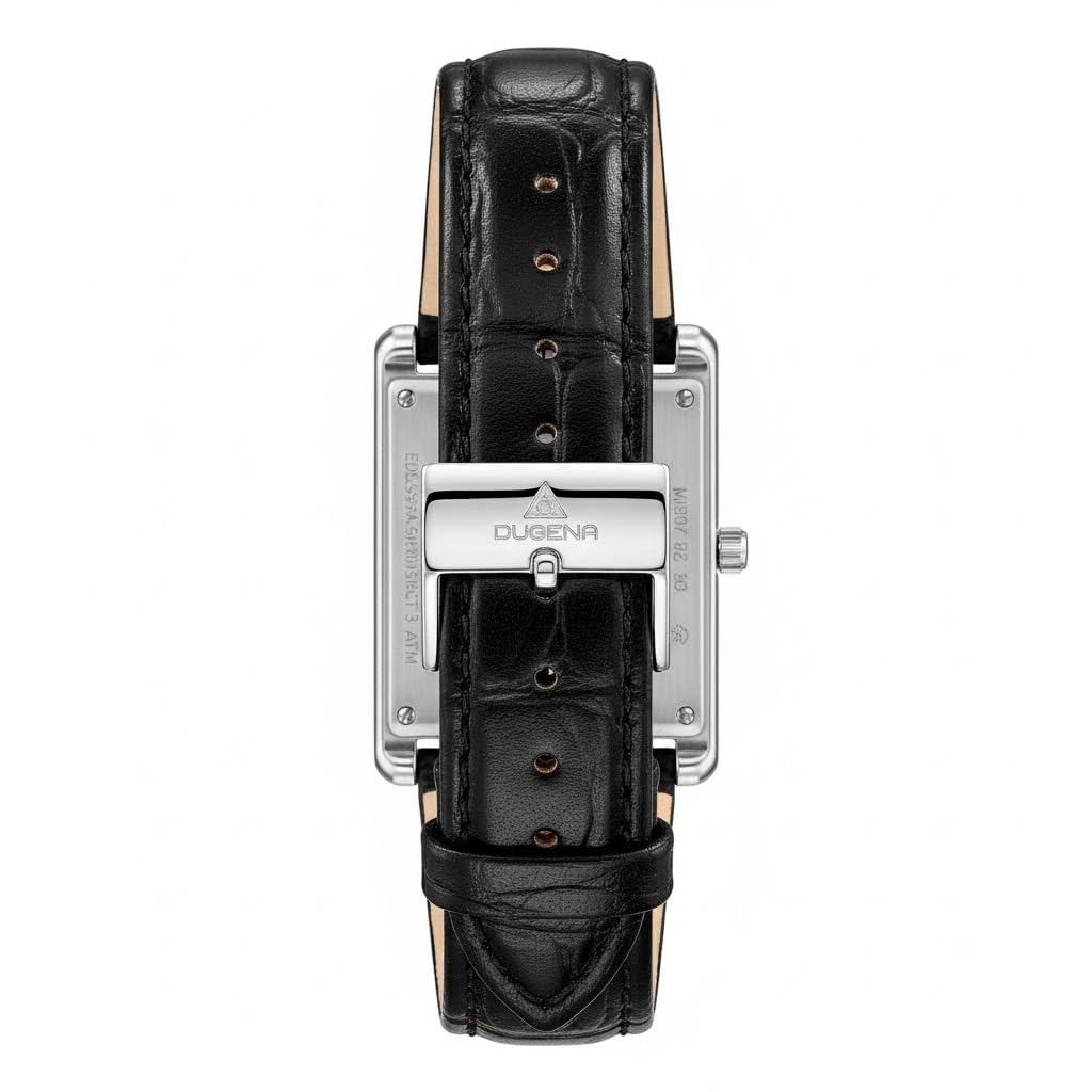 DUGENA Unisex-Armbanduhr 4460699 Quadra Classica, Quarz, weißes Zifferblatt, Edelstahlgehäuse, gehärtetes Mineralglas, Lederarmband, Dornschließe, 3 bar