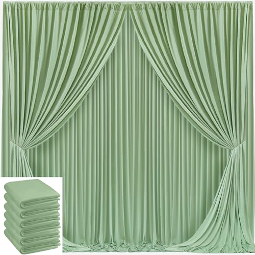 Image of 30x10ft Sage Green Backdrop Curtain for Wedding Parties Wrinkle Free Fabric Sage Green Drapes Backdrop Decoration for Baby Shower Birthday Photography Decoration 6 Panels, 5ft x 10ft